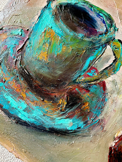 マカロンと赤いティーポット